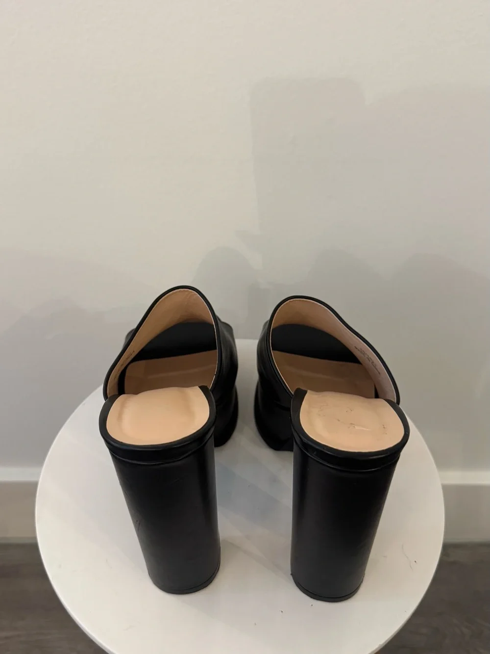 Black Leather Platform Mule Heels - Women